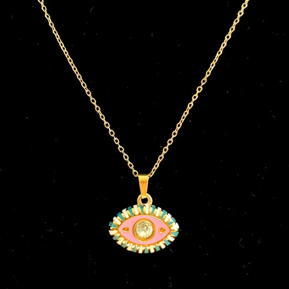 Ramla Pink Eye Necklace - 14K Gold-Plated New - Picture 1 of 3